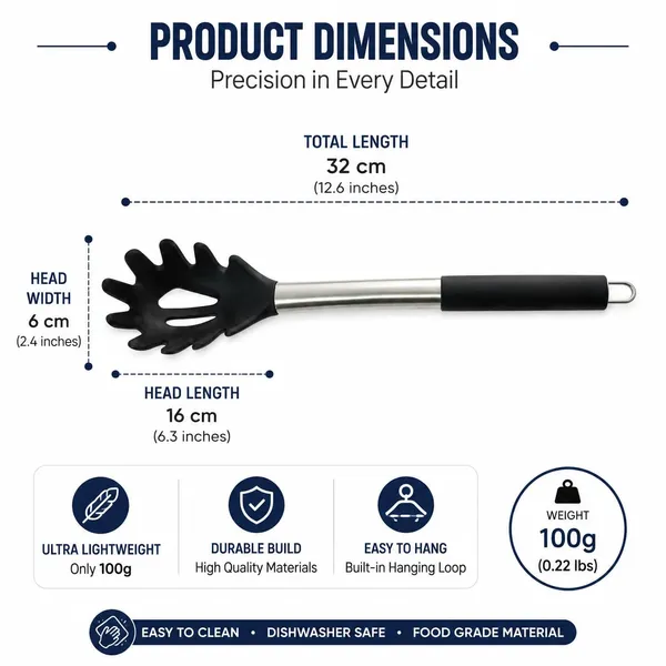 OMKARIXA_Non-Stick_Spaghetti_Server_|_Pasta_Spoon_with_Stainless_Steel_Handle_&_Black_Silicone_Grip_|_30_cm_Pasta_Serving_Spoon_for_Noodles,_Maggi,_Chowmein_&_Macaroni