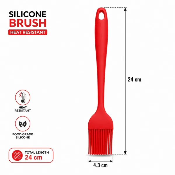 OMKARIXA_Silicone_Pastry_Brush_|_24_cm_Heat_Resistant_Oil_&_Basting_Brush_|_Baking,_Grilling,_Barbecue_&_Cooking_Brush_|_Red_|_Pack_of_1