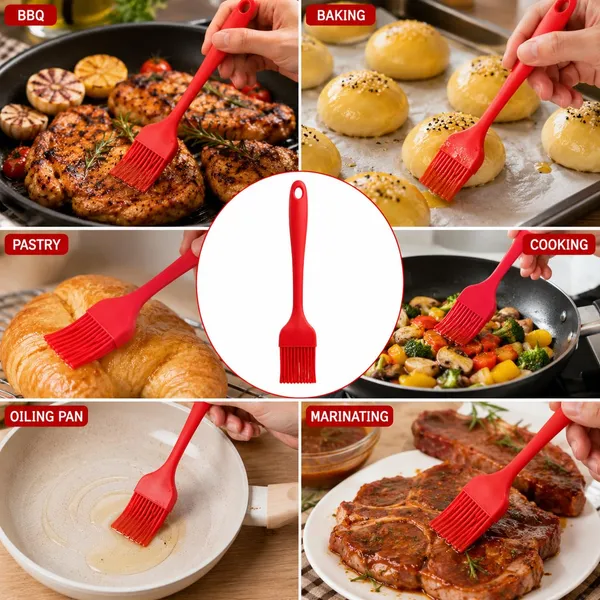 OMKARIXA_Silicone_Pastry_Brush_|_24_cm_Heat_Resistant_Oil_&_Basting_Brush_|_Baking,_Grilling,_Barbecue_&_Cooking_Brush_|_Red_|_Pack_of_1