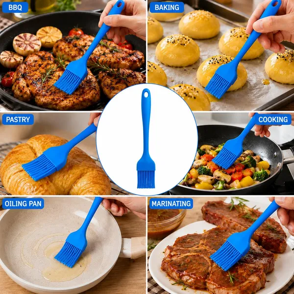 OMKARIXA_Silicone_Pastry_Brush_|_24_cm_Heat_Resistant_Oil_&_Basting_Brush_|_Baking,_Grilling,_Barbecue_&_Cooking_Brush_|_Blue_|_Pack_of_1