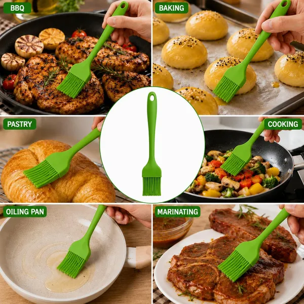 OMKARIXA_Silicone_Pastry_Brush_|_24_cm_Heat_Resistant_Oil_&_Basting_Brush_|_Baking,_Grilling,_Barbecue_&_Cooking_Brush_|_Green_|_Pack_of_1