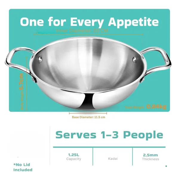 OMKARIXA_Stainless_Steel_Triply_Wok_20_cm_|_1.25_L_|_Induction_&_Gas_Compatible_|_PFOA-Free_|_Scratch_Resistant_|_Metal_Spoon_Safe_|_No_Lid