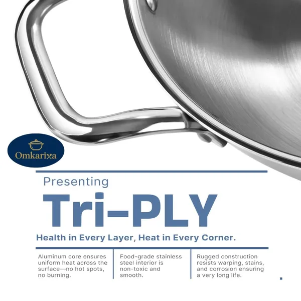 OMKARIXA_Stainless_Steel_Triply_Wok_20_cm_|_1.25_L_|_Induction_&_Gas_Compatible_|_PFOA-Free_|_Scratch_Resistant_|_Metal_Spoon_Safe_|_No_Lid