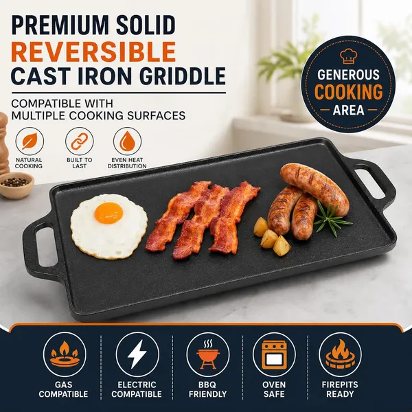 OMKARIXA_Cast_Iron_Reversible_Grill_&_Griddle_Pan_|_37_x_22_cm_BBQ_Griddle_Plate_|_Double-Sided_Grill_Pan_for_Gas,_Hob,_Oven_&_Induction_|_Pack_of_1