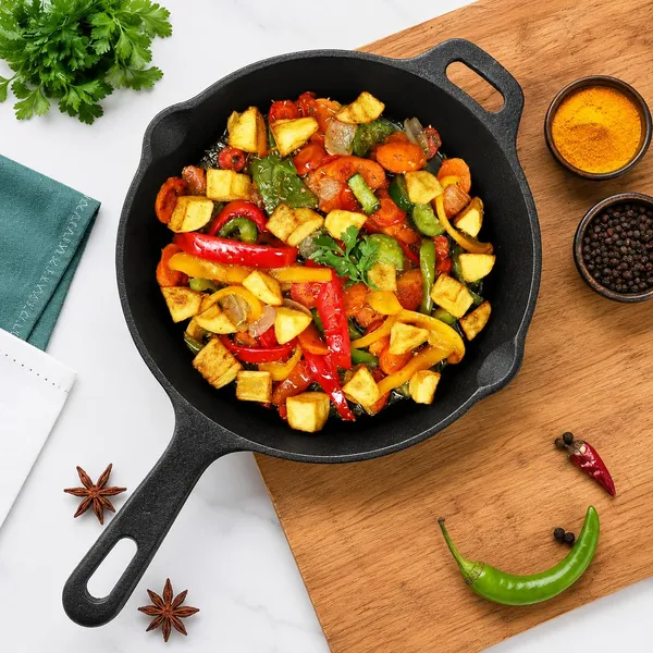 OMKARIXA_Pre-Seasoned_Cast_Iron_Frying_Pan_10_Inch_|_Heavy_Duty_Skillet_with_Long_Handle_&_Dual_Pour_Spouts_|_Induction,_Gas,_Oven_&_BBQ_Compatible