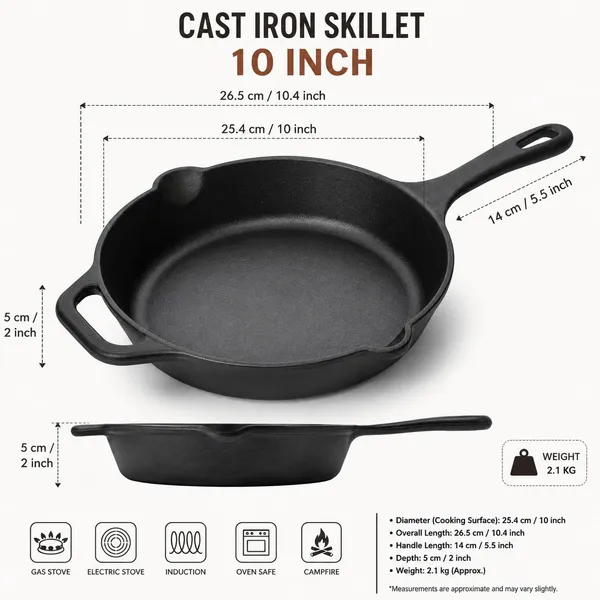 OMKARIXA_Pre-Seasoned_Cast_Iron_Frying_Pan_10_Inch_|_Heavy_Duty_Skillet_with_Long_Handle_&_Dual_Pour_Spouts_|_Induction,_Gas,_Oven_&_BBQ_Compatible