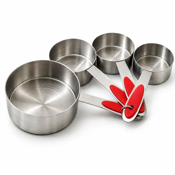 OMKARIXA_Stainless_Steel_Measuring_Cups_Set_of_4_with_Red_Handles_|_1,_1/2,_1/3_&_1/4_Cup_|_Engraved_Markings_|_Ring_Storage_Hook_|_Baking_&_Cooking_|_Pack_of_4