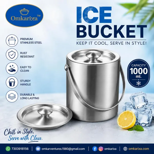 OMKARIXA_Double_Walled_Stainless_Steel_Insulated_Ice_Bucket_with_Lid_|_1_Litre_Ice_Bucket_for_Home,_Bar_&_Parties_|_Pack_of_1