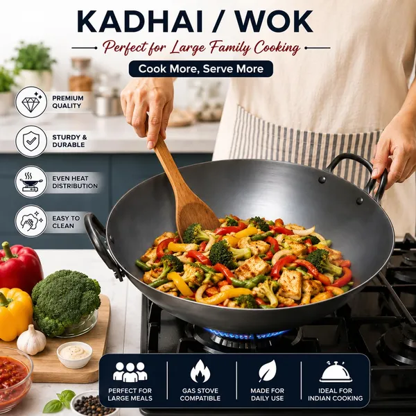 OMKARIXA_Carbon_Steel_Wok_40_cm_|_Double_Riveted_Handles_|_1.5_mm_Thick_Wok_for_Stir_Fry,_Deep_Fry_&_Everyday_Cooking_|_Pack_of_1