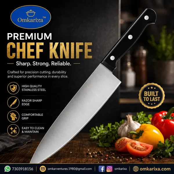 OMKARIXA_8_Inch_Stainless_Steel_Chef_Knife_|_Extremely_Sharp_Heavy_Duty_Kitchen_Knife_for_Cutting,_Chopping_&_Slicing_|_Professional_Cooking_Knife_|_Pack_of_1