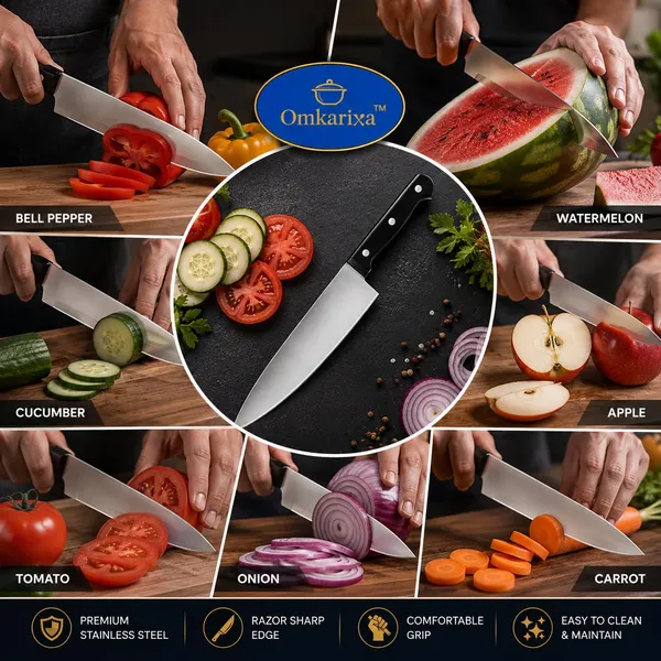 OMKARIXA_8_Inch_Stainless_Steel_Chef_Knife_|_Extremely_Sharp_Heavy_Duty_Kitchen_Knife_for_Cutting,_Chopping_&_Slicing_|_Professional_Cooking_Knife_|_Pack_of_1