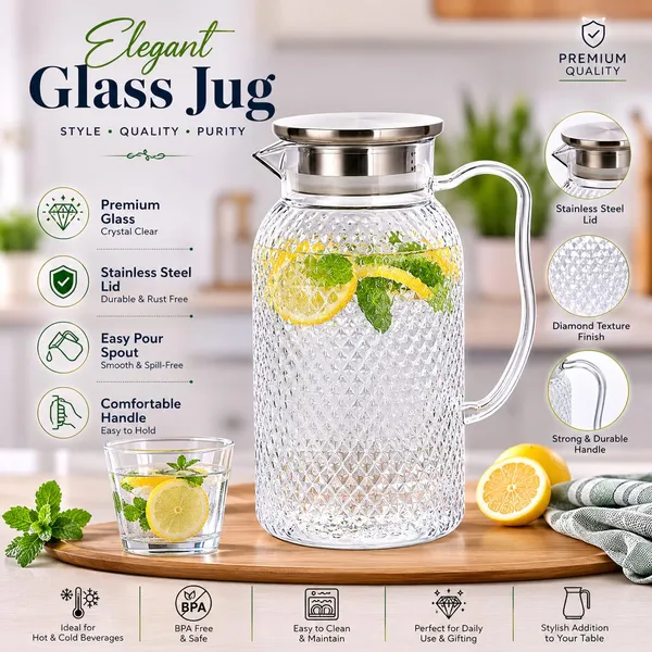 OMKARIXA_Transparent_Beverage_Pitcher_with_Steel_Lid_|_Cold_Water_Carafe_for_Juice,_Water_&_Drinks
