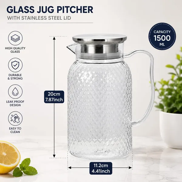 OMKARIXA_Transparent_Beverage_Pitcher_with_Steel_Lid_|_Cold_Water_Carafe_for_Juice,_Water_&_Drinks