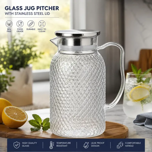 OMKARIXA_Transparent_Beverage_Pitcher_with_Steel_Lid_|_Cold_Water_Carafe_for_Juice,_Water_&_Drinks