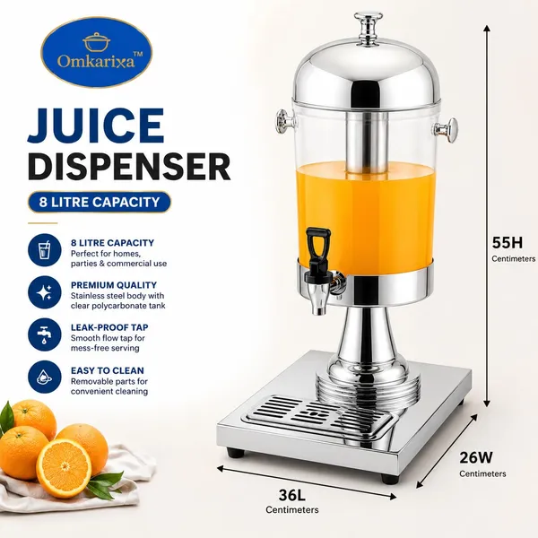OMKARIXA_8_Litre_Juice_Dispenser_with_Tap_|_Polycarbonate_Beverage_Container_with_Stainless_Steel_Ice_Stick_|_Cold_Drink_&_Juice_Dispenser_for_Hotels,_Restaurants_&_Catering