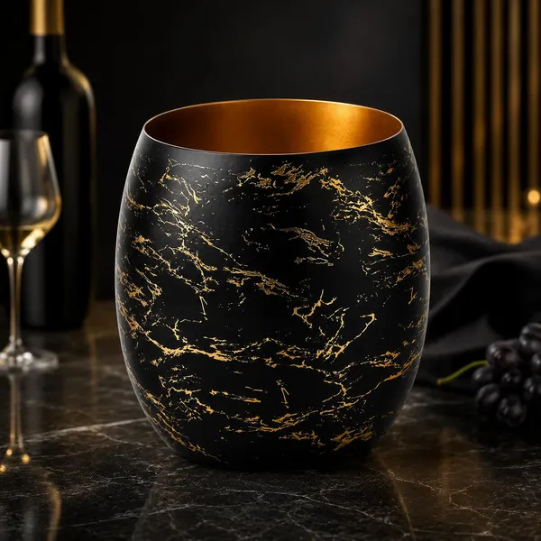 OMKARIXA_5L_Stainless_Steel_Wine_Bucket_|_Black_Marble_Finish_Bottle_Chiller_&_Beverage_Serving_Bucket_|_Wine,_Champagne_&_Drinks_|_Home,_Bar_&_Restaurant