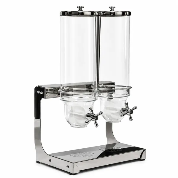 OMKARIXA_Commercial_Grade_Cereal_Dispenser_7L_(3.5L_x_2)_|_Stainless_Steel_Stand_with_Clear_Containers_&_Drip_Tray_|_Portion_Controlled_Dry_Food_Dispenser