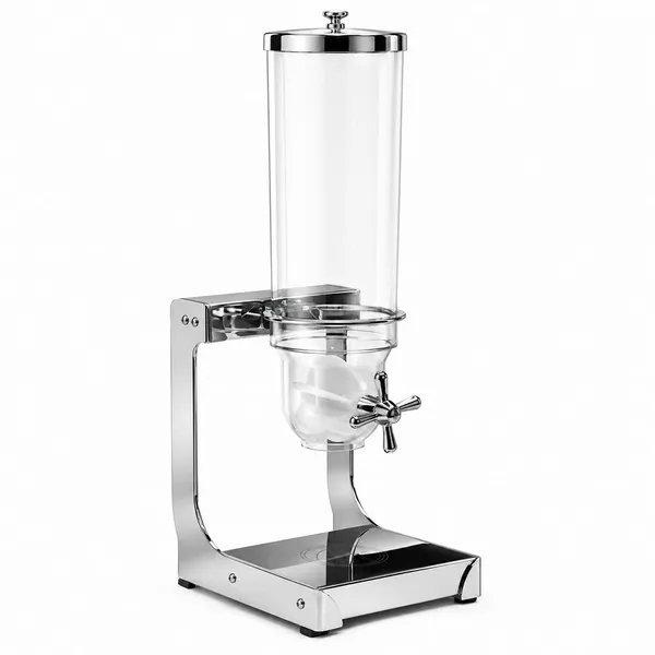 OMKARIXA_Commercial_Cereal_Dispenser_3.5L_|_Stainless_Steel_Stand_with_Clear_Container_&_Drip_Tray_|_Portion_Controlled_Dry_Food_Dispenser_for_Cereal,_Muesli_&_Granola