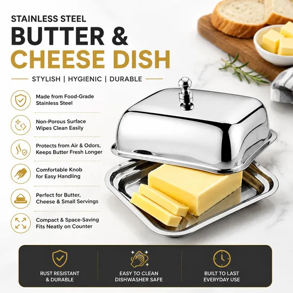 OMKARIXA_Stainless_Steel_Butter_Dish_with_Lid,_500_g_Capacity,_Butter_Storage_Container_for_Kitchen,_Dining_Table_&_Refrigerator