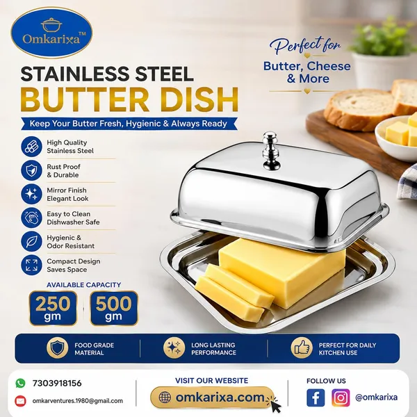 OMKARIXA_Stainless_Steel_Butter_Dish_with_Lid,_250_g_Capacity,_Butter_Storage_Container_for_Kitchen,_Dining_Table_&_Refrigerator