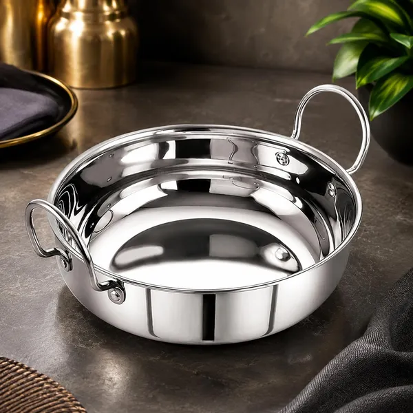 OMKARIXA_Mini_Kadhai_800ml,_16.5cm_Stainless_Steel_Serving_Kadai_for_Cooking,_Deep_Frying_&_2_Serving_Meals