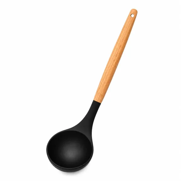 OMKARIXA_Silicone_Soup_Ladle_with_Wooden_Handle,_Heat_Resistant_Non-Stick_&_Non-Scratch_Kitchen_Serving_Spoon,_Black,_Pack_of_1