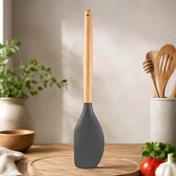 OMKARIXA_446_Degree_Fahrenheit_Heat_Resistant_Silicone_Spatula_with_Wooden_Handle,_Non-Stick_Cookware_Friendly_Kitchen_Turner,_Black,_Pack_of_1