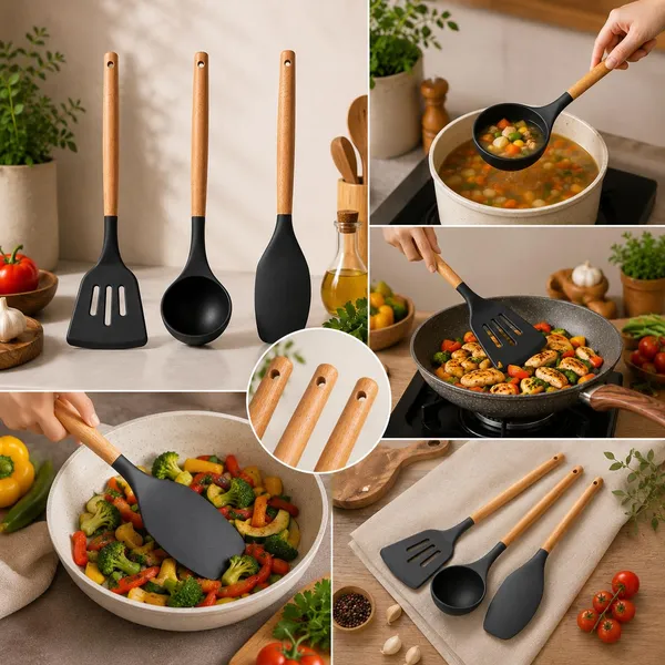 OMKARIXA_3-Piece_Black_Silicone_Kitchen_Utensil_Set_with_Wooden_Handles,_Heat_Resistant_Cooking_Tools,_Slotted_Turner,_Spatula_&_Ladle,_12_Inch