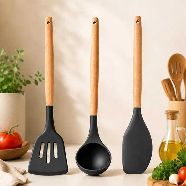 OMKARIXA_3-Piece_Black_Silicone_Kitchen_Utensil_Set_with_Wooden_Handles,_Heat_Resistant_Cooking_Tools,_Slotted_Turner,_Spatula_&_Ladle,_12_Inch
