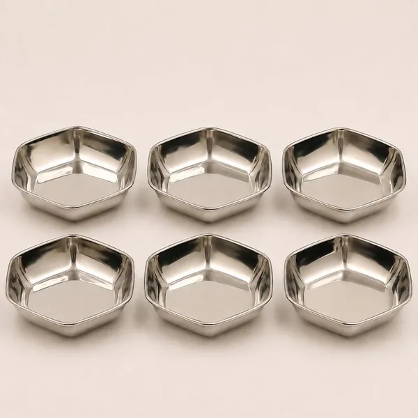 OMKARIXA_Stainless_Steel_Hexagon_Halwa_Plates_Set_of_6,_Square_Snack_&_Dessert_Plates,_Nasta_Side_Dish_Plates,_Mirror_Finish