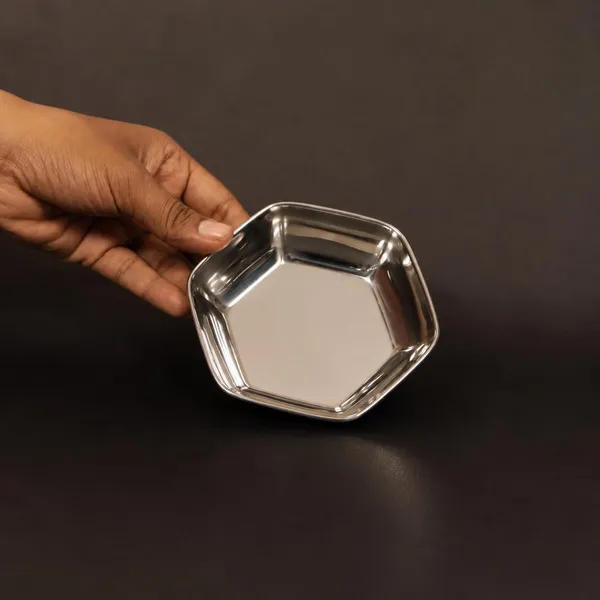 OMKARIXA_Stainless_Steel_Hexagon_Halwa_Plates_Set_of_6,_Square_Snack_&_Dessert_Plates,_Nasta_Side_Dish_Plates,_Mirror_Finish
