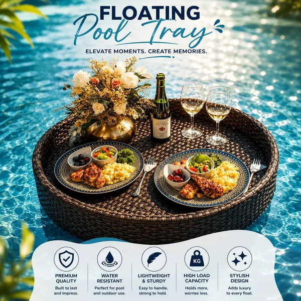 OMKARIXA_Floating_Serving_Tray_for_Pool,_Spa_&_Bath_|_Floating_Pool_Bar_Tray_|_Round_Brown_|_60_by_20_cm