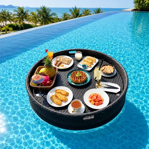 OMKARIXA_Floating_Serving_Tray_for_Pool,_Spa_&_Bath_|_Floating_Pool_Bar_Tray_|_Round_Brown_|_60_by_20_cm