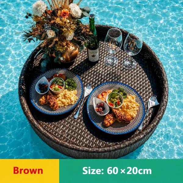 OMKARIXA_Floating_Serving_Tray_for_Pool,_Spa_&_Bath_|_Floating_Pool_Bar_Tray_|_Round_Brown_|_60_by_20_cm
