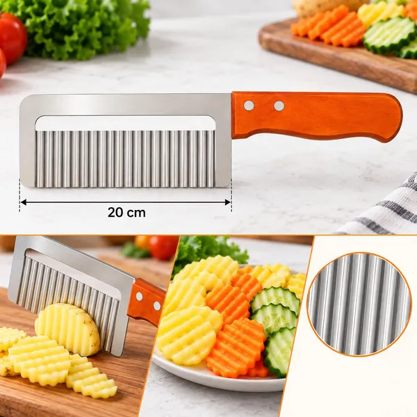 OMKARIXA_Vegetable_Salad_Chopping_Knife,_Wood_Handle_Serrator_Stainless_Steel_Crinkle_Blade_Cutter,_Wavy_Vegetable_Cutting_Tool_for_Salad,_Potato,_Carrot_&_Fruit