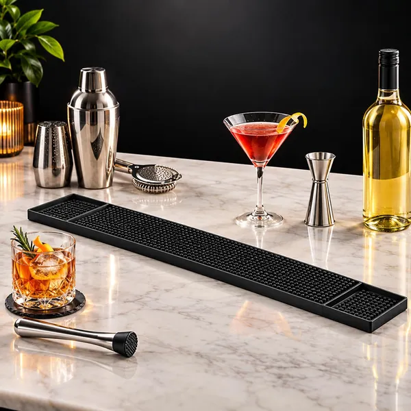 OMKARIXA_Bar_Mats_Set_of_2,_24_by_3_Inches_|_Black_Spill_Proof_Countertop_Mat_for_Home_Bar,_Restaurant_&_Coffee_Shop