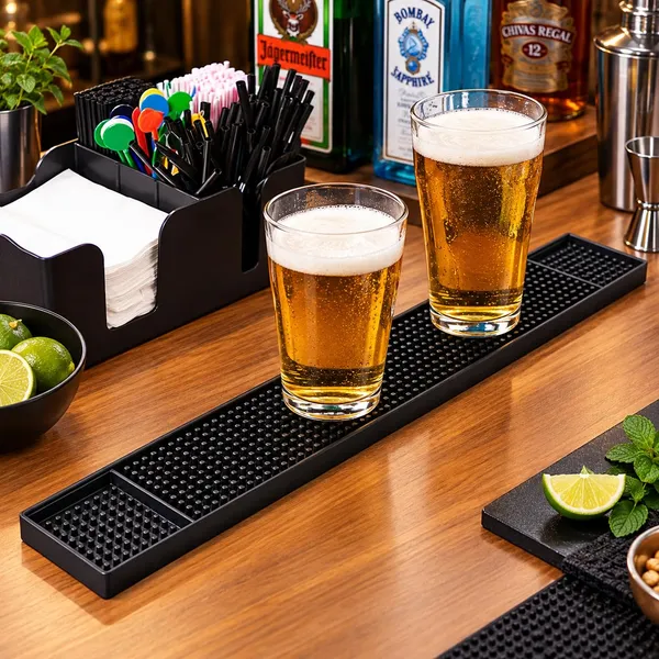 OMKARIXA_Bar_Mats_Set_of_2,_24_by_3_Inches_|_Black_Spill_Proof_Countertop_Mat_for_Home_Bar,_Restaurant_&_Coffee_Shop