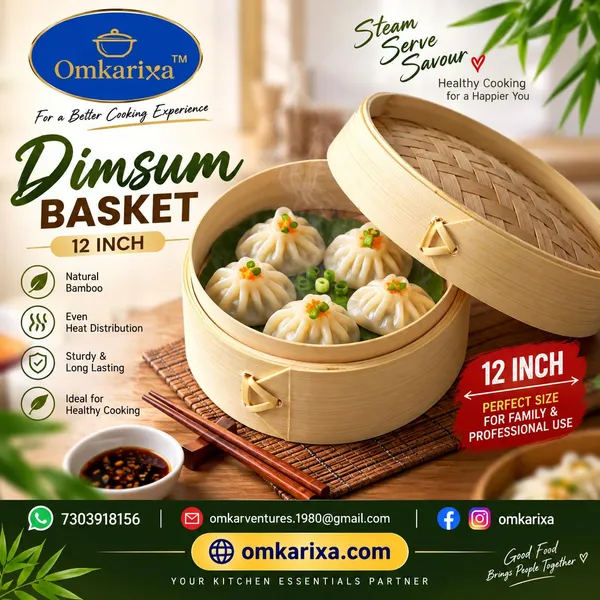 OMKARIXA_Bamboo_Steamer_Basket_12_Inch_with_Lid_|_Natural_Wooden_Steamer_for_Momos,_Dumplings,_Dim_Sum_&_Vegetables