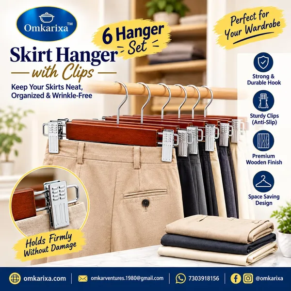 OMKARIXA_Wooden_Pants_Hangers_with_Metal_Clips,_360_Degree_Swivel_Hook,_Cherry_Wood,_Pack_of_6