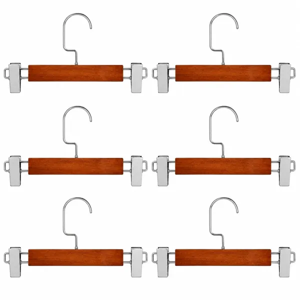 OMKARIXA_Wooden_Pants_Hangers_with_Metal_Clips,_360_Degree_Swivel_Hook,_Cherry_Wood,_Pack_of_6
