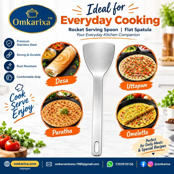 OMKARIXA_Stainless_Steel_Rocket_Serving_Spoon_|_Flat_Spatula_Dosa_Turner_Palta_|_Kitchen_Cooking_&_Serving_Utensil