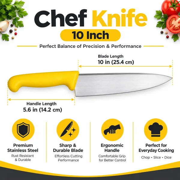 OMKARIXA_10_Inch_Professional_Chef_Knife_|_Stainless_Steel_Kitchen_Knife_|_Ultra_Sharp_Blade_|_Corrosion_Resistant_|_Pointed_Handle_|_Japanese_Grade_|_Home_&_Commercial_Kitchen,_Yellow