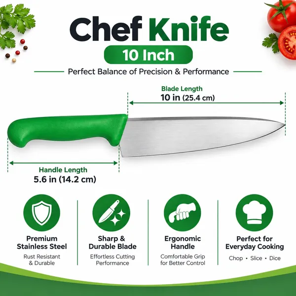 OMKARIXA_10_Inch_Professional_Chef_Knife_|_Stainless_Steel_Kitchen_Knife_|_Ultra_Sharp_Blade_|_Corrosion_Resistant_|_Pointed_Handle_|_Japanese_Grade_|_Home_&_Commercial_Kitchen,_Green