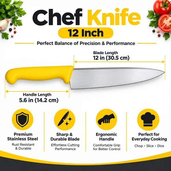 OMKARIXA_12_Inch_Professional_Chef_Knife_|_Stainless_Steel_Kitchen_Knife_|_Ultra_Sharp_Blade_|_Corrosion_Resistant_|_Pointed_Handle_|_Japanese_Grade_|_Home_&_Commercial_Kitchen,_Yellow
