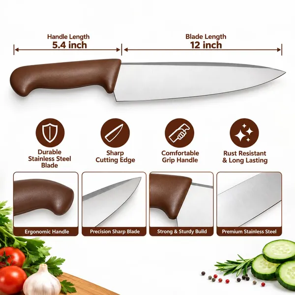 OMKARIXA_12_Inch_Professional_Chef_Knife_|_Stainless_Steel_Kitchen_Knife_|_Ultra_Sharp_Blade_|_Corrosion_Resistant_|_Pointed_Handle_|_Japanese_Grade_|_Home_&_Commercial_Kitchen,_Brown