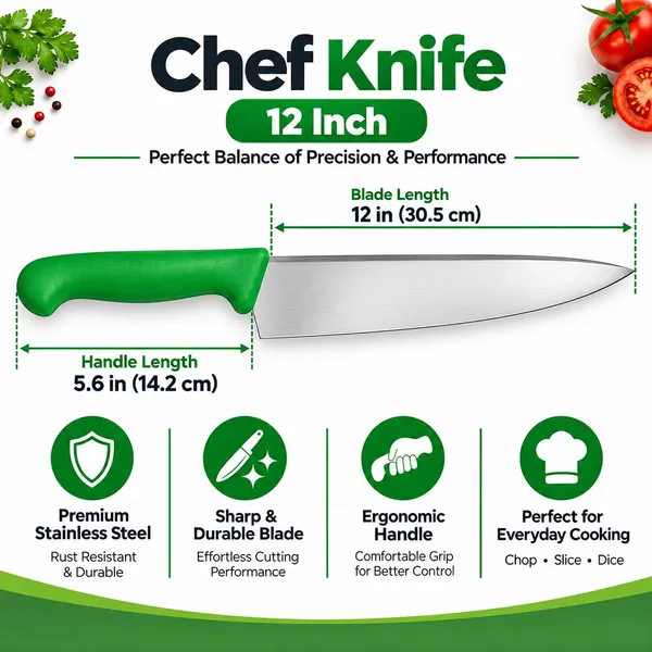OMKARIXA_12_Inch_Professional_Chef_Knife_|_Stainless_Steel_Kitchen_Knife_|_Ultra_Sharp_Blade_|_Corrosion_Resistant_|_Pointed_Handle_|_Japanese_Grade_|_Home_&_Commercial_Kitchen,_Green