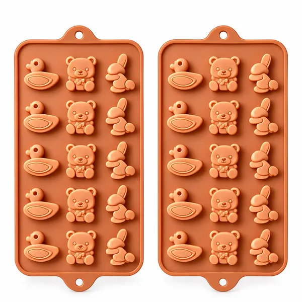 OMKARIXA_Silicone_Chocolate_Mold_Animal_Shapes,_15_Cavity_Baking_Mold_for_Chocolate,_Candy,_Jelly_&_Desserts,_Flexible_Silicone_Baking_Tray,_Peach,_Set_of_2