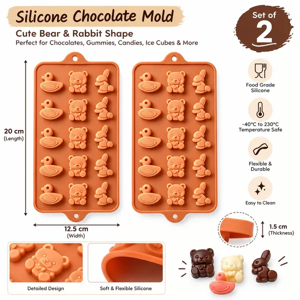 OMKARIXA_Silicone_Chocolate_Mold_Animal_Shapes,_15_Cavity_Baking_Mold_for_Chocolate,_Candy,_Jelly_&_Desserts,_Flexible_Silicone_Baking_Tray,_Peach,_Set_of_2