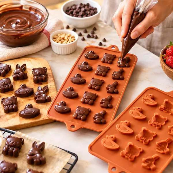 OMKARIXA_Silicone_Chocolate_Mold_Animal_Shapes,_15_Cavity_Baking_Mold_for_Chocolate,_Candy,_Jelly_&_Desserts,_Flexible_Silicone_Baking_Tray,_Peach,_Set_of_2