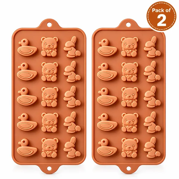 OMKARIXA_Silicone_Chocolate_Mold_Animal_Shapes,_15_Cavity_Baking_Mold_for_Chocolate,_Candy,_Jelly_&_Desserts,_Flexible_Silicone_Baking_Tray,_Peach,_Set_of_2